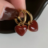 Rote Herz-Gold-Creolen