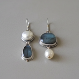 Vintage Ohrringe mit blauem Stein & Perle