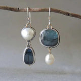 Vintage Ohrringe mit blauem Stein & Perle