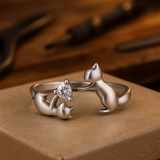 Verspielter verstellbarer Sterlingsilber Katzen-Ring mit Zirkonia