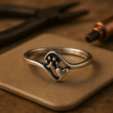 Vintage Sterlingsilber Pfoten- und Herz-Ring