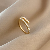 Virelle offener Ring mit Perle & Kristall | Gold