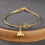 Antikes Gold-Türkis-Lotus-Armband