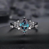 Gunmetal-Schwarz Saphir-Zirkonia-Ring-Set