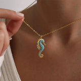 Gold Seepferdchen-Türkis-Anhänger-Halskette