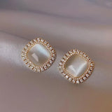 Schicke eckige Ohrstecker mit Opal und Zirkonia - Haller