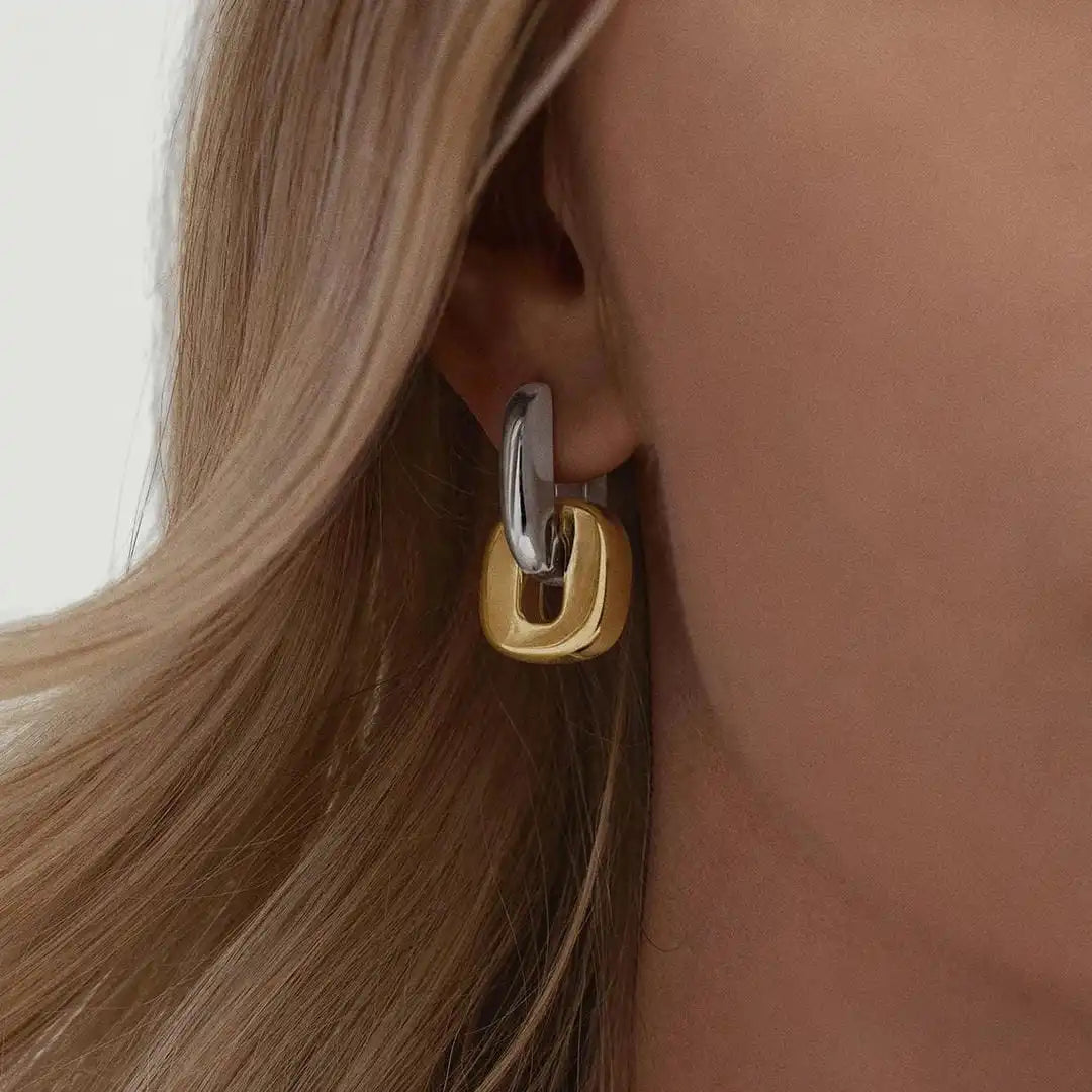 Minimalistische Bicolor Gold ovale Ohrringe