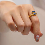 Boho verstellbarer Gold-Ring mit Lapislazuli & Türkis