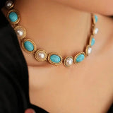 Türkis & Perle Antik-Gold Statement-Set