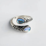 Vintage verstellbarer Silberring mit blauem Stein