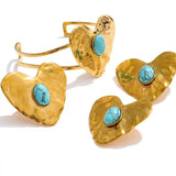Vintage Gold-Türkis-Herz Set - Ohrringe, Ring & Armband