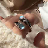 Vintage verstellbarer Silberring mit blauem Stein