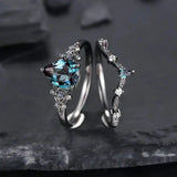 Gunmetal-Schwarz Saphir-Zirkonia-Ring-Set