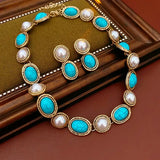 Türkis & Perle Antik-Gold Statement-Set