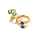 Boho verstellbarer Gold-Ring mit Lapislazuli & Türkis