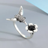 Kolibri- & Blüten-Ring - Verstellbarer offener Vogel-Ring für Damen