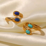 Boho verstellbarer Gold-Ring mit Lapislazuli & Türkis