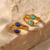Boho verstellbarer Gold-Ring mit Lapislazuli & Türkis