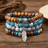 Boho Türkis-Perlen-Feder-Armband