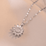 Trendiges Silber Sonnenblumen Zirkon Halsketten- und Ohrringe-Set