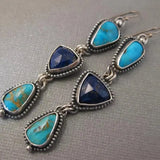 Boho Silber Türkis-Edelstein-Ohrhänger