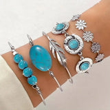 Vintage Silber Türkis-Blüten-Armband-Set