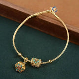 Antikes Gold-Türkis-Lotus-Armband