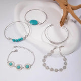 Vintage Silber Türkis-Blüten-Armband-Set