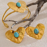 Vintage Gold-Türkis-Herz Set - Ohrringe, Ring & Armband