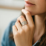 Vintage Silberring mit goldener Zirkonia-Linie