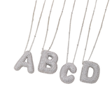 Blasenbuchstaben Initial-Halskette Set | Weißgold
