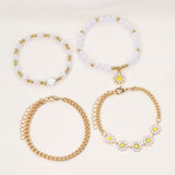 Perlen-Gänseblümchen-Stapel-Armband 4er-Set