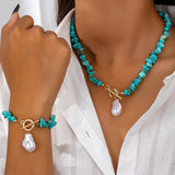 Türkis & Perlen Halsketten- und Armband-Set