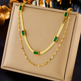 Sorella zweilagige Retro-Gold-Halskette mit Edelstein
