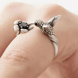 Kolibri- & Blüten-Ring - Verstellbarer offener Vogel-Ring für Damen