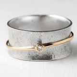 Vintage Silberring mit goldener Zirkonia-Linie