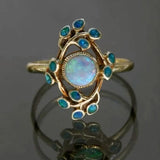 Vintage blauer Ring mit Kristallen und Opal