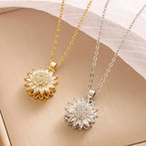 Trendiges Silber Sonnenblumen Zirkon Halsketten- und Ohrringe-Set