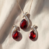 Rotes Kristall-Meerjungfrau Halskette- & Ohrring-Set